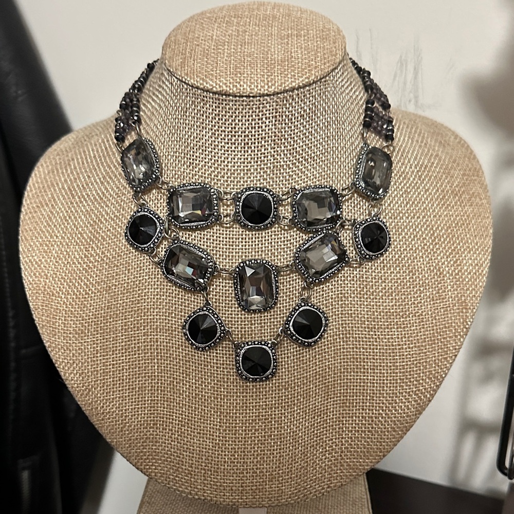 Elegant Black and Silver Statement Necklace